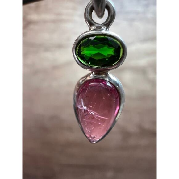 NEW Pink tourmaline and chrome diopside sterling silver pendant 1.75 grams - Picture 7 of 11